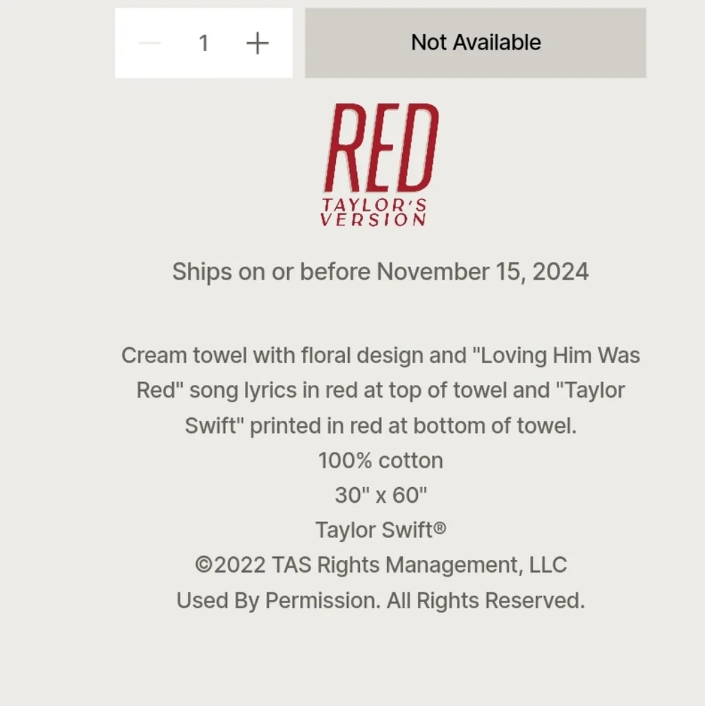 New Taylor Swift Loving Him Was Red Towel